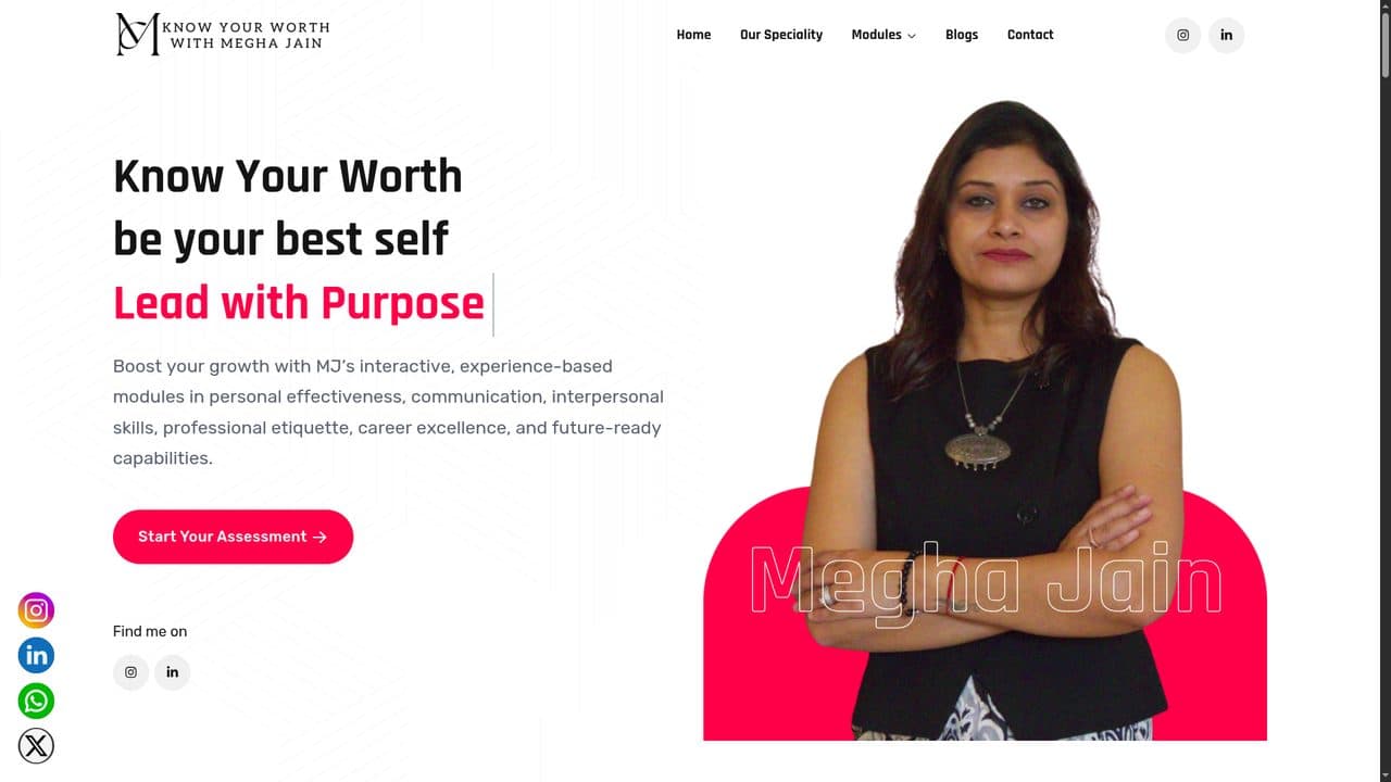 Know Your Worth with Megha Jain — portfolio website built by KNC